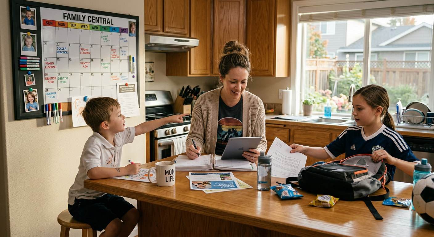 Mom managing schedule